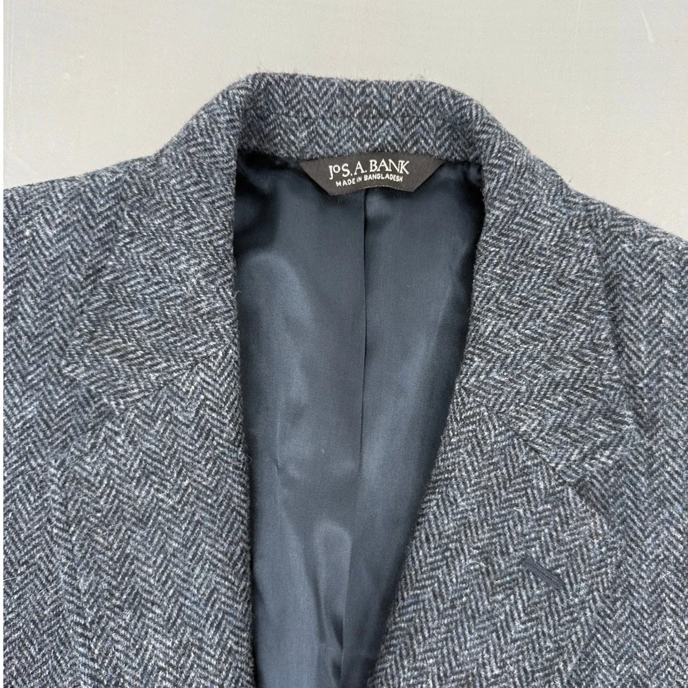 Jos A Bank Harris Tweed Grey Herringbone Wool Blazer Sport Coat 41L Mens Long